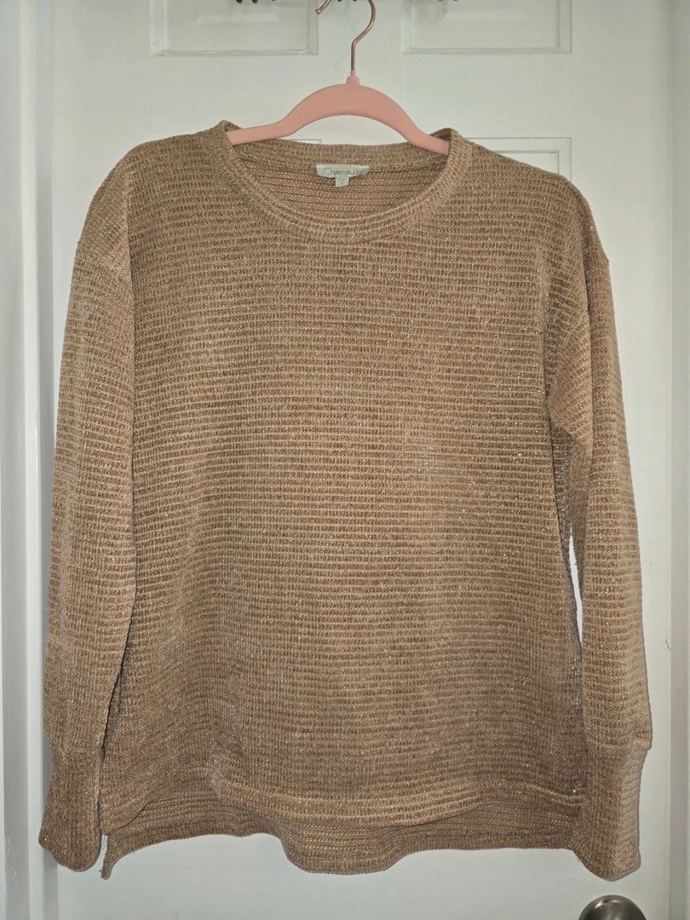 Chenault Beige Tan Crewneck Chenille Sweater
